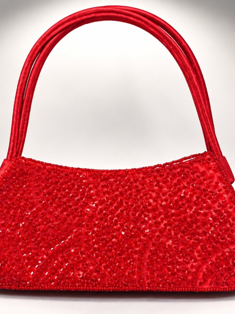 Red Beaded Satin Evening Handbag Womens Mini Purse Formal Cocktail Bag